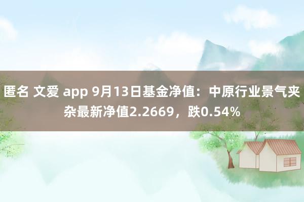 匿名 文爱 app 9月13日基金净值：中原行业景气夹杂最新净值2.2669，跌0.54%