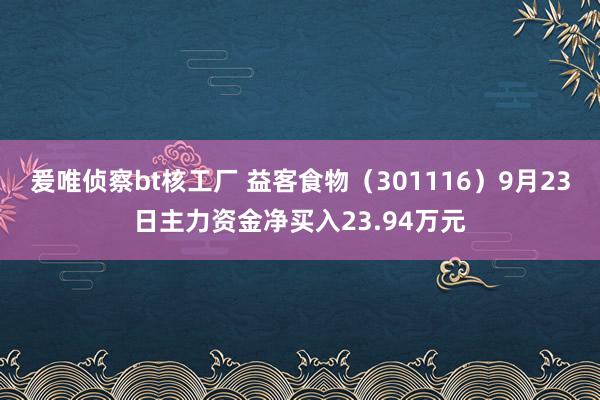 爰唯侦察bt核工厂 益客食物（301116）9月23日主力资金净买入23.94万元