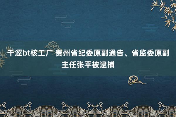 千涩bt核工厂 贵州省纪委原副通告、省监委原副主任张平被逮捕