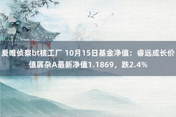 爰唯侦察bt核工厂 10月15日基金净值：睿远成长价值羼杂A最新净值1.1869，跌2.4%