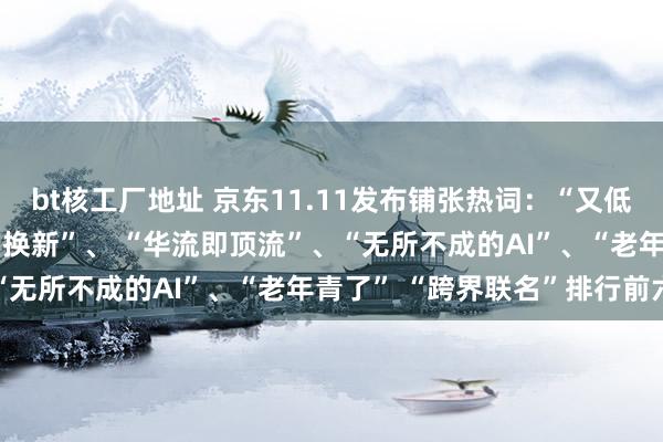 bt核工厂地址 京东11.11发布铺张热词：“又低廉又好的平替” 、“以旧换新”、 “华流即顶流”、“无所不成的AI”、“老年青了” “跨界联名”排行前六