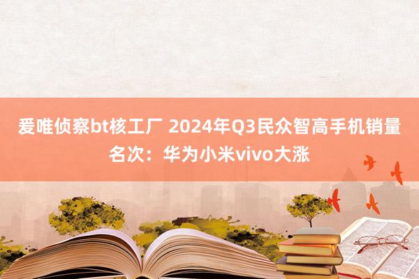 爰唯侦察bt核工厂 2024年Q3民众智高手机销量名次：华为小米vivo大涨