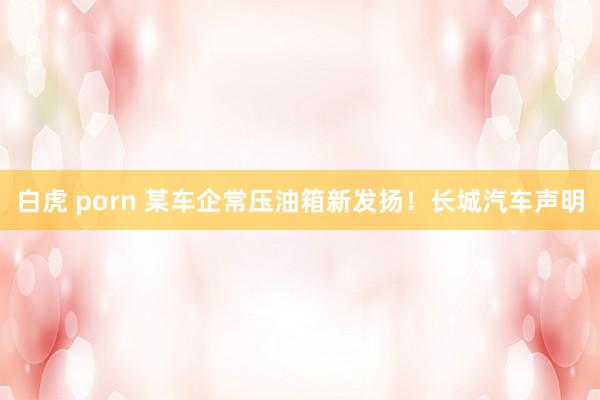 白虎 porn 某车企常压油箱新发扬！长城汽车声明