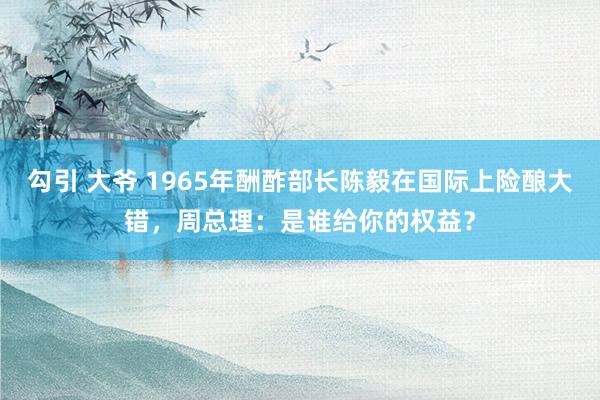 勾引 大爷 1965年酬酢部长陈毅在国际上险酿大错，周总理：是谁给你的权益？