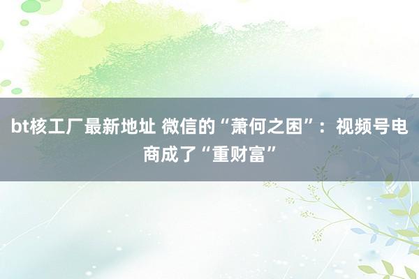 bt核工厂最新地址 微信的“萧何之困”：视频号电商成了“重财富”