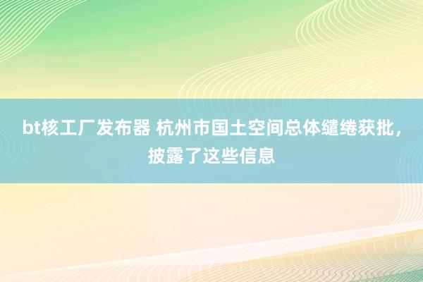 bt核工厂发布器 杭州市国土空间总体缱绻获批，披露了这些信息