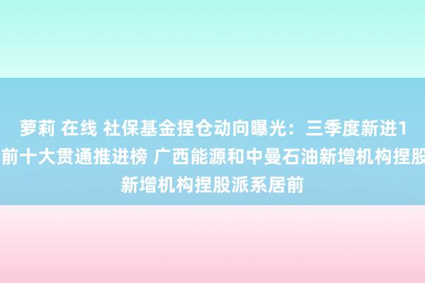 萝莉 在线 社保基金捏仓动向曝光：三季度新进123只个股前十大贯通推进榜 广西能源和中曼石油新增机构捏股派系居前