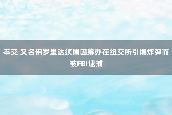 拳交 又名佛罗里达须眉因筹办在纽交所引爆炸弹而被FBI逮捕