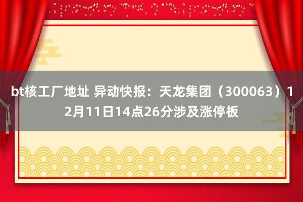 bt核工厂地址 异动快报：天龙集团（300063）12月11日14点26分涉及涨停板