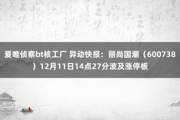 爰唯侦察bt核工厂 异动快报：丽尚国潮（600738）12月11日14点27分波及涨停板