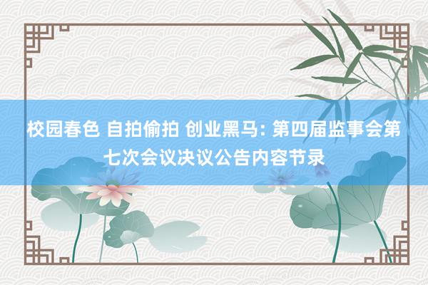 校园春色 自拍偷拍 创业黑马: 第四届监事会第七次会议决议公告内容节录