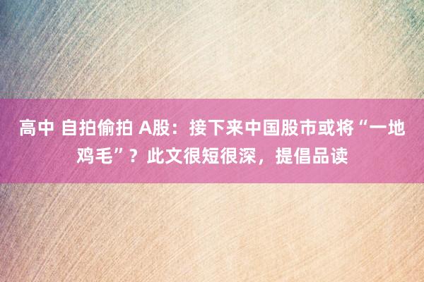 高中 自拍偷拍 A股：接下来中国股市或将“一地鸡毛”？此文很短很深，提倡品读